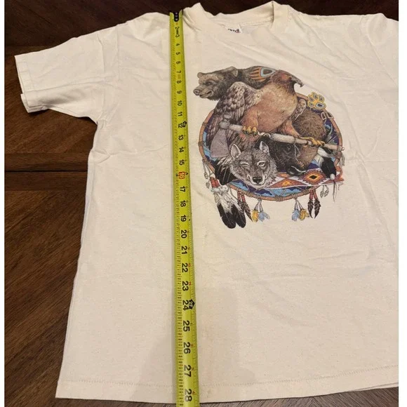 Vintage Anvil Wolf Eagle Bear Dreamcatcher Graphic T-Shirt Men XL Cream USA Made - Picture 6 of 7